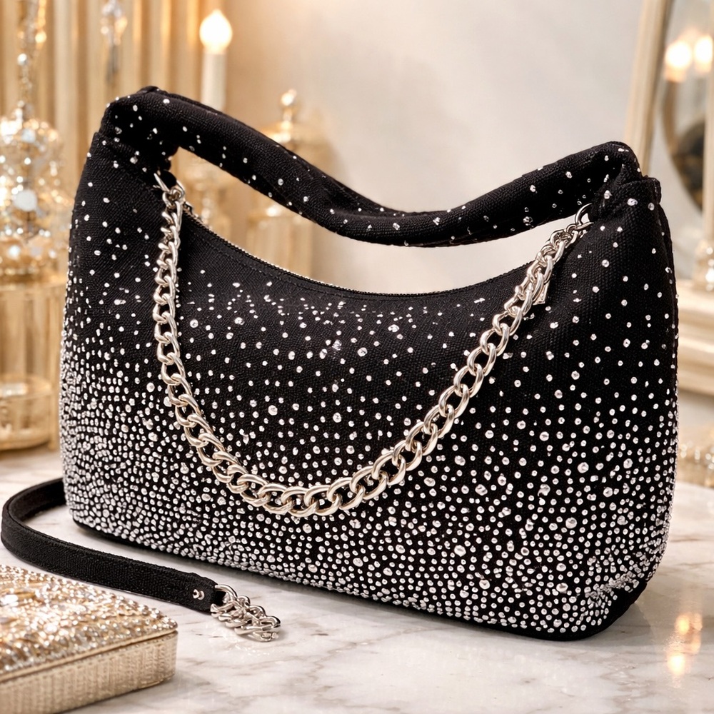Fashion Nova Black Sparkle Shoulder Bag